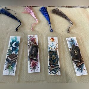Set of Artistic Bookmarks with Tassels, handmade set of 4